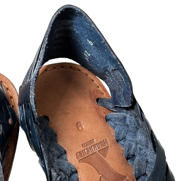 Brand X Huarache Sandals Womens 9 Blue Leather Woven Slip On Open Toe Comfort - Picture 6 of 8